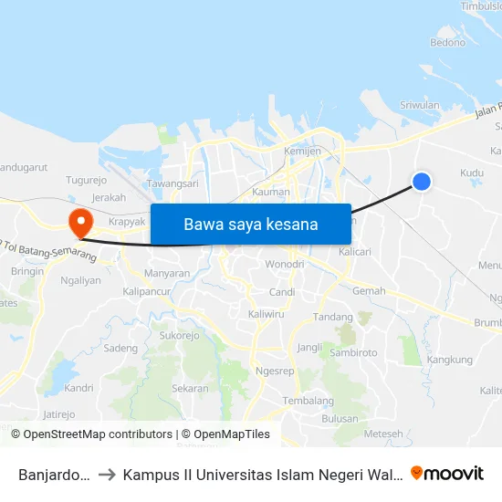 Banjardowo to Kampus II Universitas Islam Negeri Walisongo map