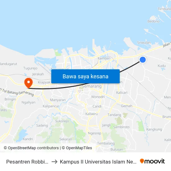 Pesantren Robbi Rodliyya to Kampus II Universitas Islam Negeri Walisongo map