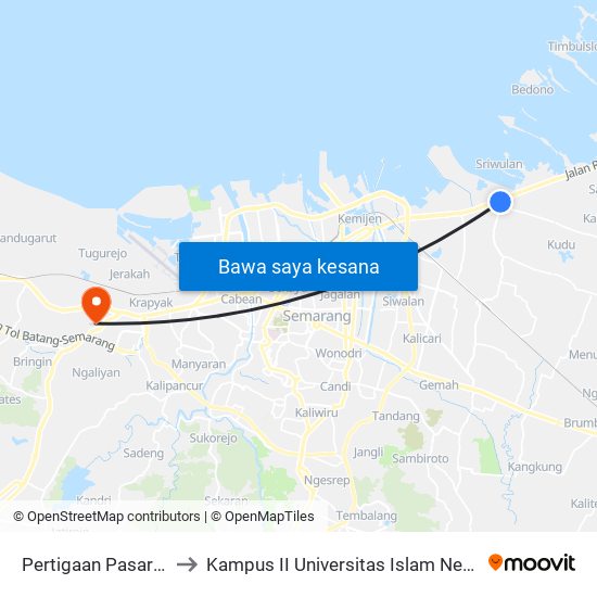 Pertigaan Pasar Genuk A to Kampus II Universitas Islam Negeri Walisongo map