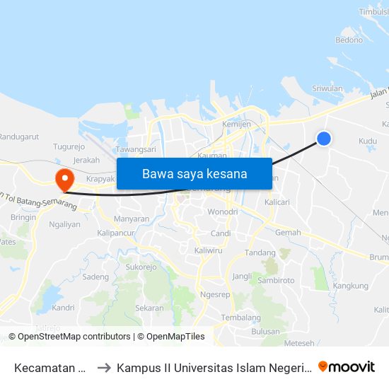 Kecamatan Genuk to Kampus II Universitas Islam Negeri Walisongo map