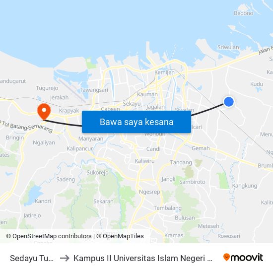 Sedayu Tugu A to Kampus II Universitas Islam Negeri Walisongo map