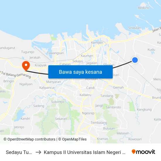 Sedayu Tugu A to Kampus II Universitas Islam Negeri Walisongo map