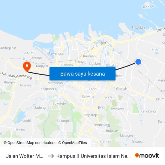 Jalan Wolter Monginsidi to Kampus II Universitas Islam Negeri Walisongo map