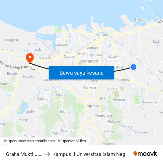 Graha Mukti Utama A to Kampus II Universitas Islam Negeri Walisongo map