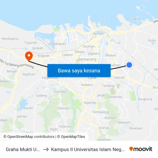 Graha Mukti Utama A to Kampus II Universitas Islam Negeri Walisongo map