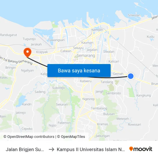 Jalan Brigjen Sudiarto, 474 to Kampus II Universitas Islam Negeri Walisongo map