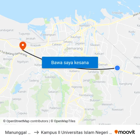 Manunggal Jati 1 to Kampus II Universitas Islam Negeri Walisongo map