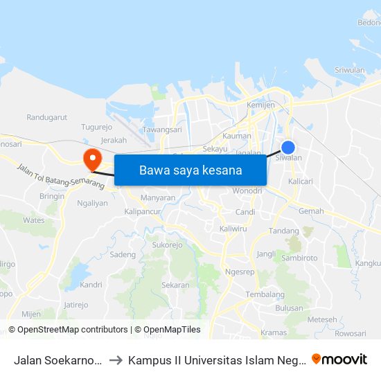 Jalan Soekarno Hatta 2 to Kampus II Universitas Islam Negeri Walisongo map