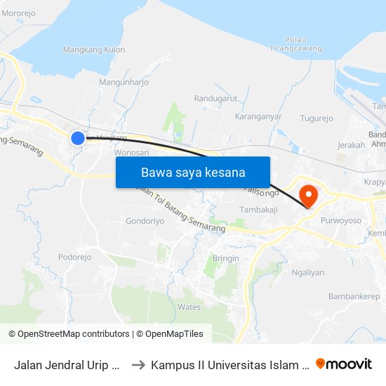 Jalan Jendral Urip Sumoharjo 28 to Kampus II Universitas Islam Negeri Walisongo map