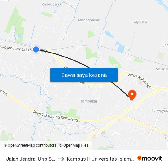 Jalan Jendral Urip Sumoharjo 878 to Kampus II Universitas Islam Negeri Walisongo map