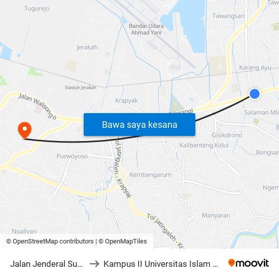 Jalan Jenderal Sudirman 300 to Kampus II Universitas Islam Negeri Walisongo map