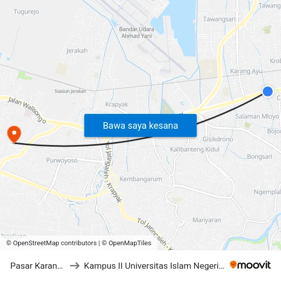 Pasar Karangayu I to Kampus II Universitas Islam Negeri Walisongo map