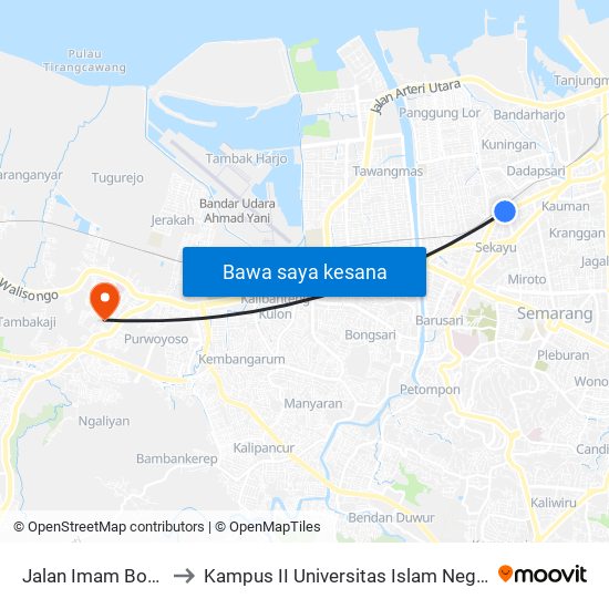 Jalan Imam Bonjol 107 to Kampus II Universitas Islam Negeri Walisongo map