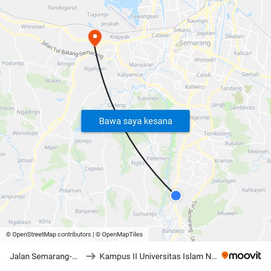 Jalan Semarang-Surakarta 3 to Kampus II Universitas Islam Negeri Walisongo map