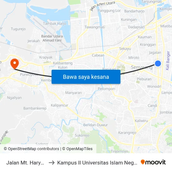 Jalan Mt. Haryono 469 to Kampus II Universitas Islam Negeri Walisongo map