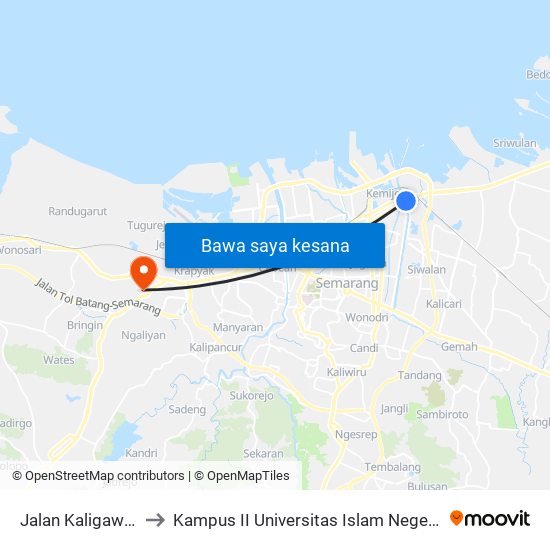 Jalan Kaligawe Raya to Kampus II Universitas Islam Negeri Walisongo map