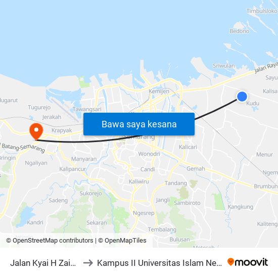 Jalan Kyai H Zainudi Raya to Kampus II Universitas Islam Negeri Walisongo map