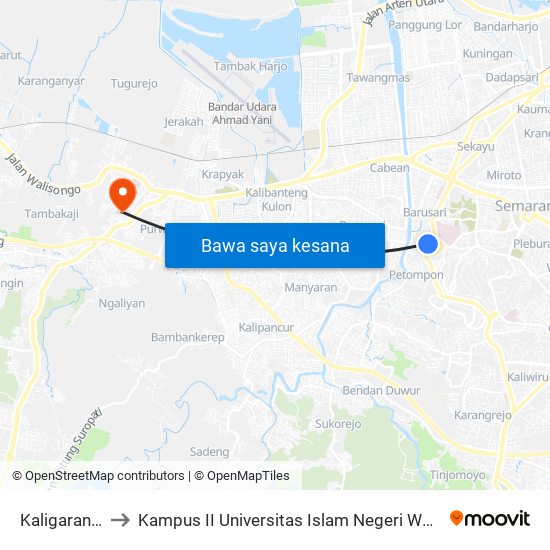 Kaligarang B to Kampus II Universitas Islam Negeri Walisongo map