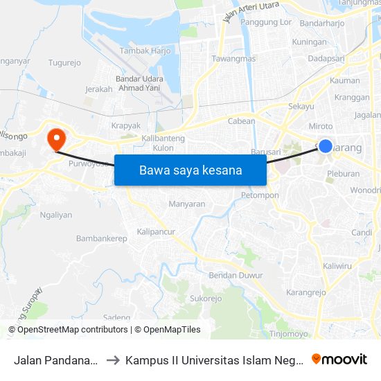 Jalan Pandanaran 115 to Kampus II Universitas Islam Negeri Walisongo map