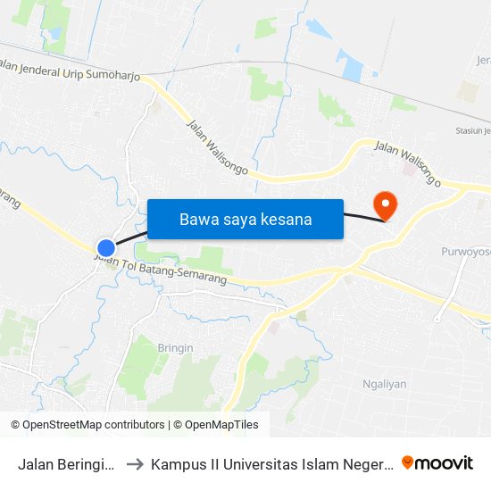 Jalan Beringin Raya to Kampus II Universitas Islam Negeri Walisongo map