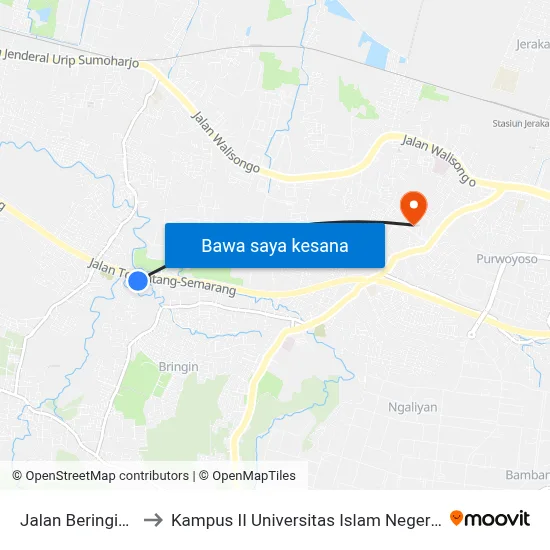 Jalan Beringin Raya to Kampus II Universitas Islam Negeri Walisongo map
