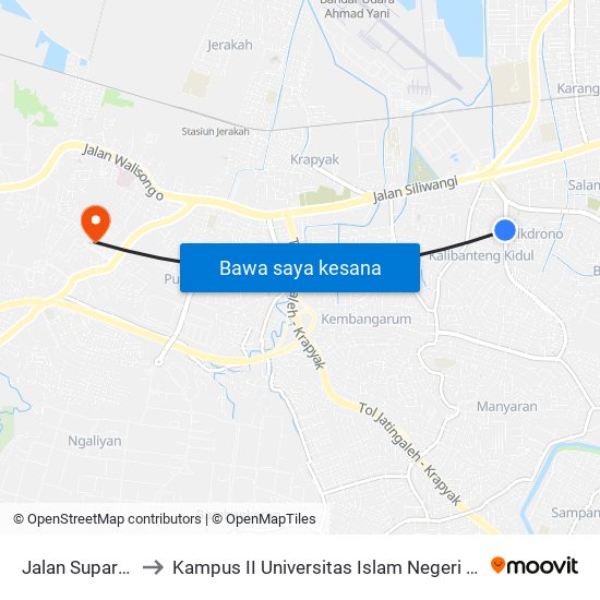 Jalan Supartman to Kampus II Universitas Islam Negeri Walisongo map