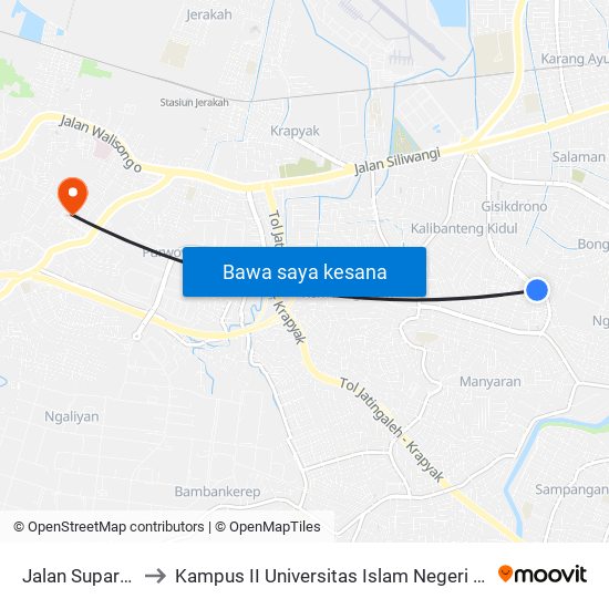 Jalan Supartman to Kampus II Universitas Islam Negeri Walisongo map