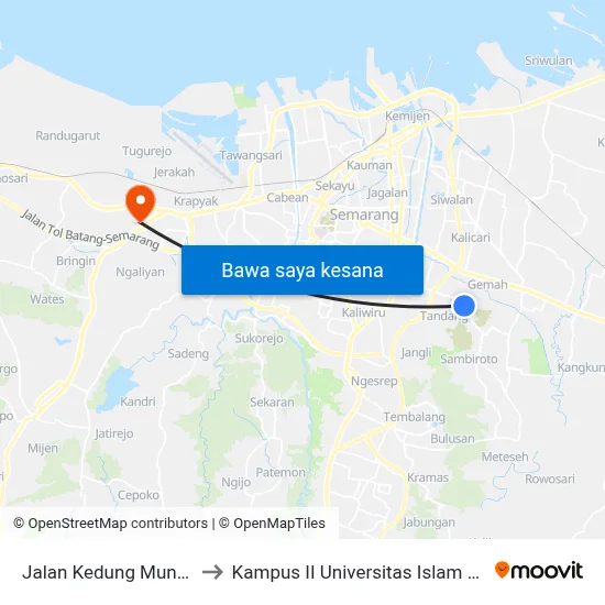 Jalan Kedung Mundu Raya 202 to Kampus II Universitas Islam Negeri Walisongo map