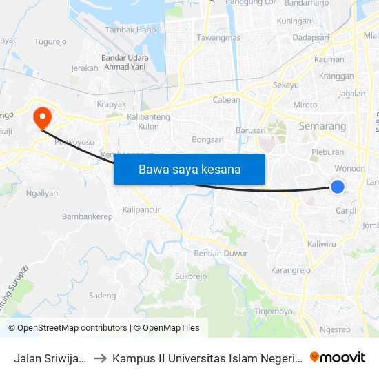 Jalan Sriwijaya 29 to Kampus II Universitas Islam Negeri Walisongo map