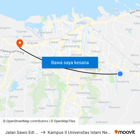 Jalan Sawo Edi Wibowo to Kampus II Universitas Islam Negeri Walisongo map