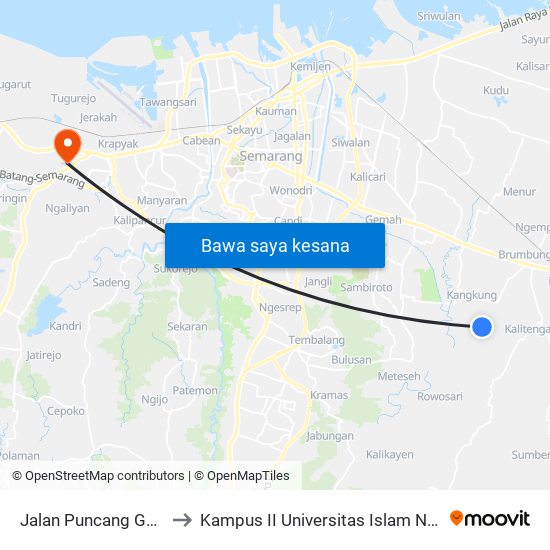 Jalan Puncang Gading Raya to Kampus II Universitas Islam Negeri Walisongo map