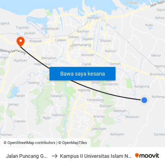 Jalan Puncang Gading Raya to Kampus II Universitas Islam Negeri Walisongo map
