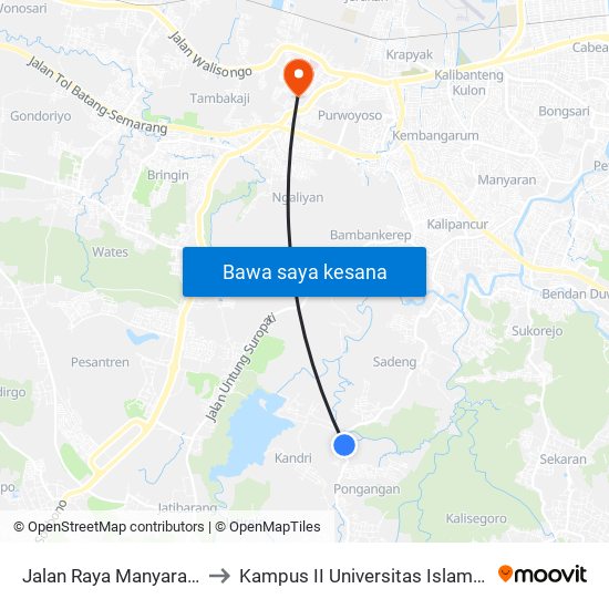 Jalan Raya Manyaran Gunungpati to Kampus II Universitas Islam Negeri Walisongo map