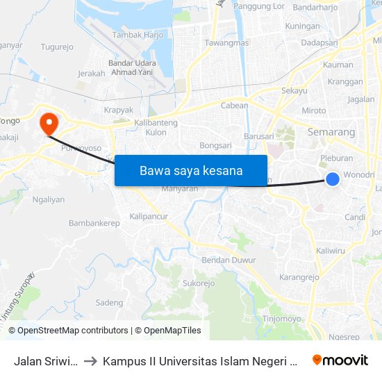 Jalan Sriwijaya to Kampus II Universitas Islam Negeri Walisongo map