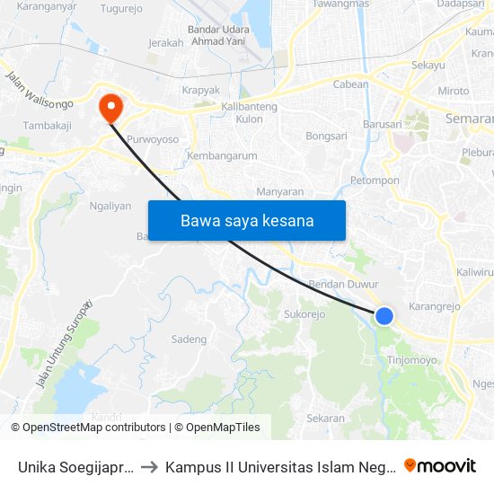 Unika Soegijapranata A to Kampus II Universitas Islam Negeri Walisongo map