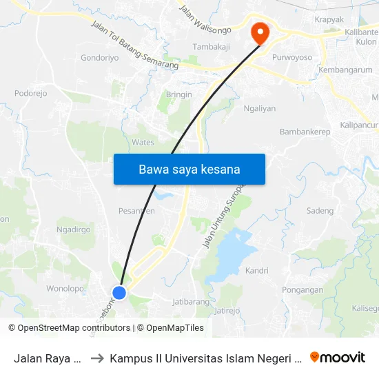 Jalan Raya Mijen to Kampus II Universitas Islam Negeri Walisongo map