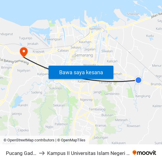 Pucang Gading B to Kampus II Universitas Islam Negeri Walisongo map