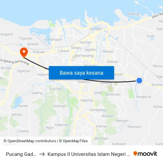Pucang Gading B to Kampus II Universitas Islam Negeri Walisongo map