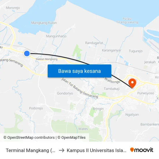 Terminal Mangkang (Trans Semarang) to Kampus II Universitas Islam Negeri Walisongo map
