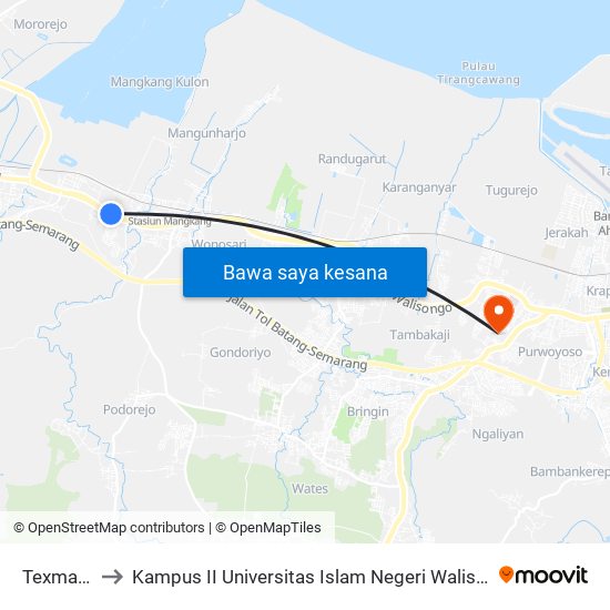 Texmaco to Kampus II Universitas Islam Negeri Walisongo map