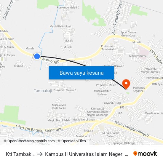 Kti Tambakaji 1 to Kampus II Universitas Islam Negeri Walisongo map