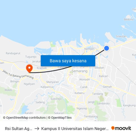 Rsi Sultan Agung B to Kampus II Universitas Islam Negeri Walisongo map