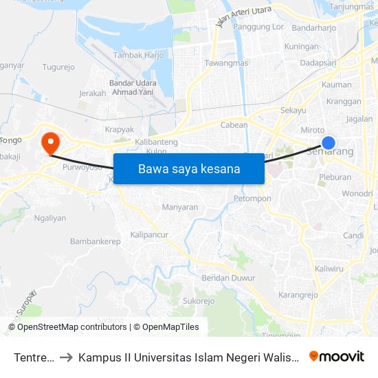 Tentrem to Kampus II Universitas Islam Negeri Walisongo map