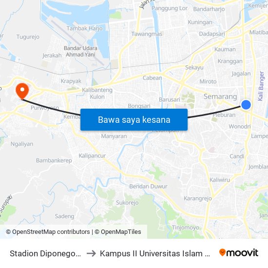 Stadion Diponegoro Sidodadi to Kampus II Universitas Islam Negeri Walisongo map