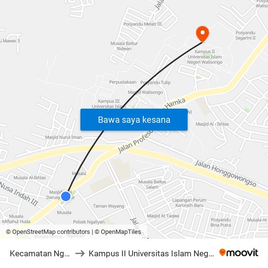 Kecamatan Ngaliyan B to Kampus II Universitas Islam Negeri Walisongo map