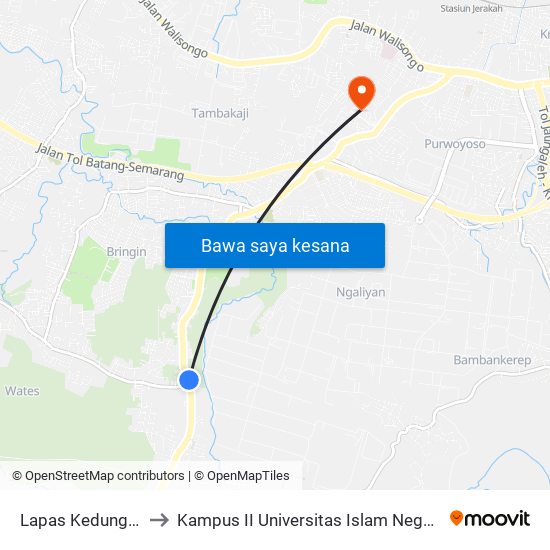 Lapas Kedungpane B to Kampus II Universitas Islam Negeri Walisongo map