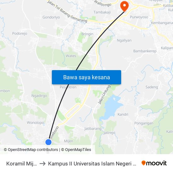 Koramil Mijen A to Kampus II Universitas Islam Negeri Walisongo map