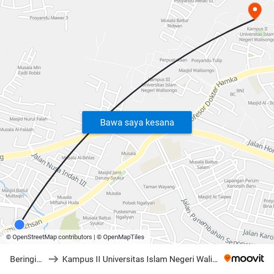 Beringin A to Kampus II Universitas Islam Negeri Walisongo map