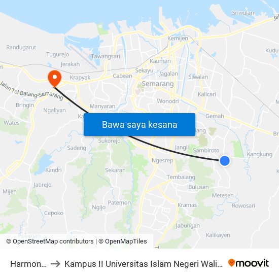 Harmoni B to Kampus II Universitas Islam Negeri Walisongo map