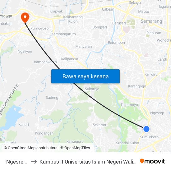 Ngesrep B to Kampus II Universitas Islam Negeri Walisongo map